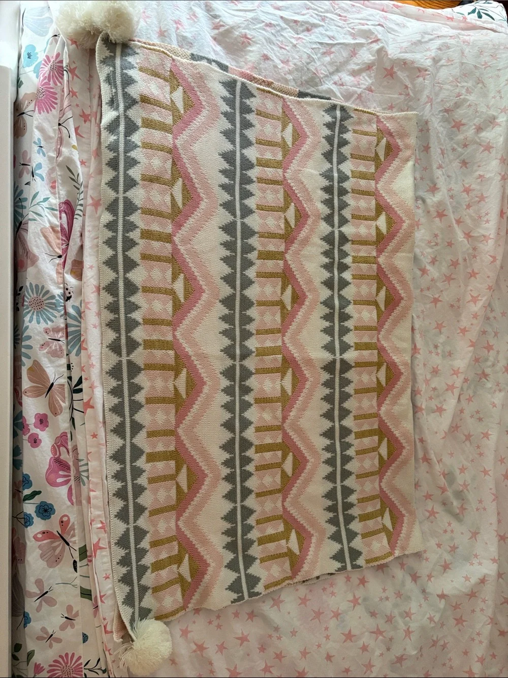 Pottery Barn Neutral Pink & Gray Geometric Blanket